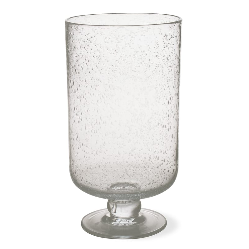 Clear Bubble Glass Hurricane Candle Holder Large, 6.25L x 6.25W x 11.75H inches.