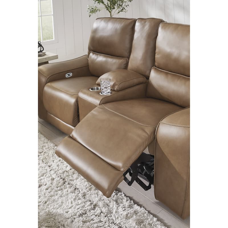 Signature Design by Ashley Spear Hill Brown Power Reclining Loveseat with Console - 81" W x 43" D x 42" H