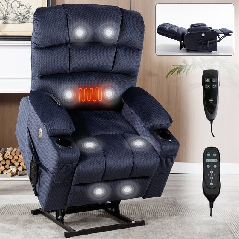 180° Power Lift Recliner Chair with Massage & Heat, Dual Cup Holders
