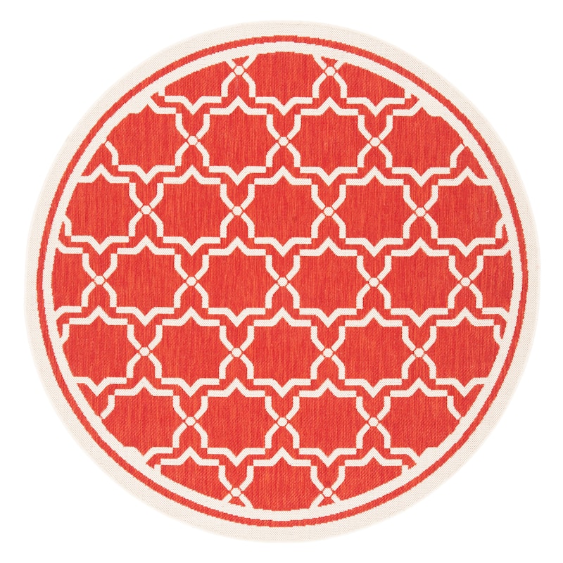 SAFAVIEH Courtyard Gulsin Indoor/ Outdoor Waterproof Patio Backyard Rug - 6'7" Round - Red/Bone