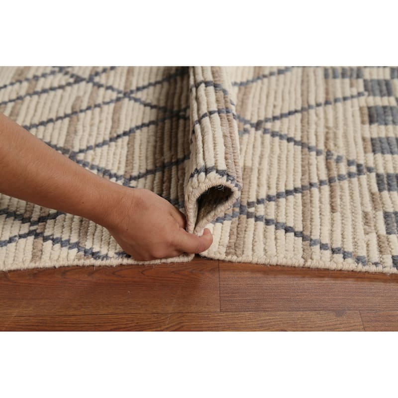 Trellis Moroccan Oriental Area Rug Handmade Checkered Wool Carpet - 7'11"x 11'0"