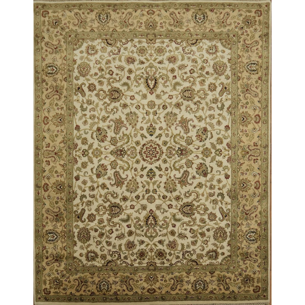 Hand Knotted Oriental 100% Wool Carpet Traditional All-Over Beige & Ivories Agra Area Rug - 10' 4'' X 8' 1''
