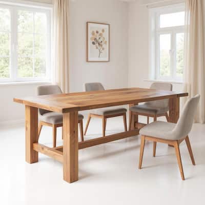 HomeRoots 95" Natural Reclaimed Wood Trestle Base Dining Table - 94.50 in. x 30.00 in. x 39.00 in.