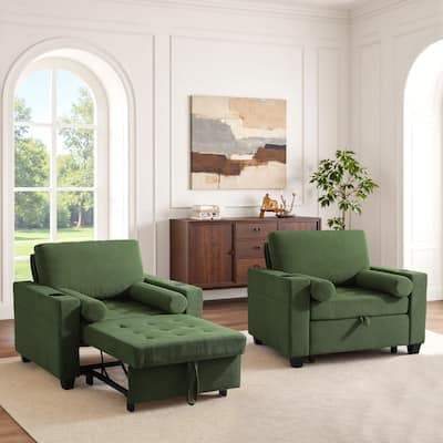 2 Set Convertible Adjustable Lounge 3-in-1 Pull-Out Sleeper Chair Bed