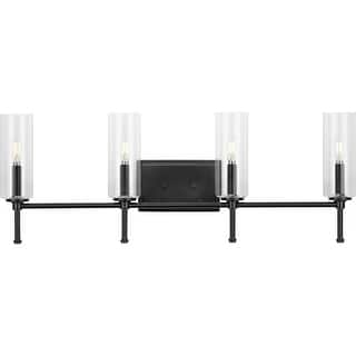 Elara Collection Four-Light Matte Black Clear Glass Bath Vanity Light - 31.65 in x 5.12 in x 11.5 in