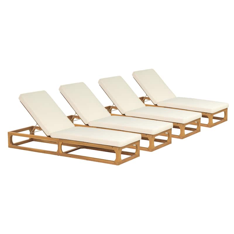Christopher Knight Home - Patio Acacia Wood Chaise Lounge with Adjustable Backrest and Waterproof Cushion