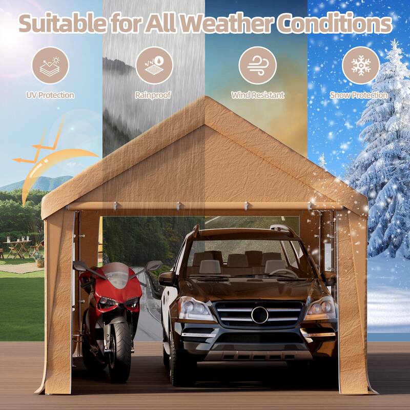 Heavy-Duty Fully Enclosed Carport - UV-Resistant, Waterproof Canopy with Roll-Up Windows & Reinforced Steel Frame