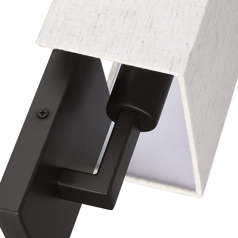 12in H Dark Bronze Wall Sconce Light With Oatmeal Fabric Shade