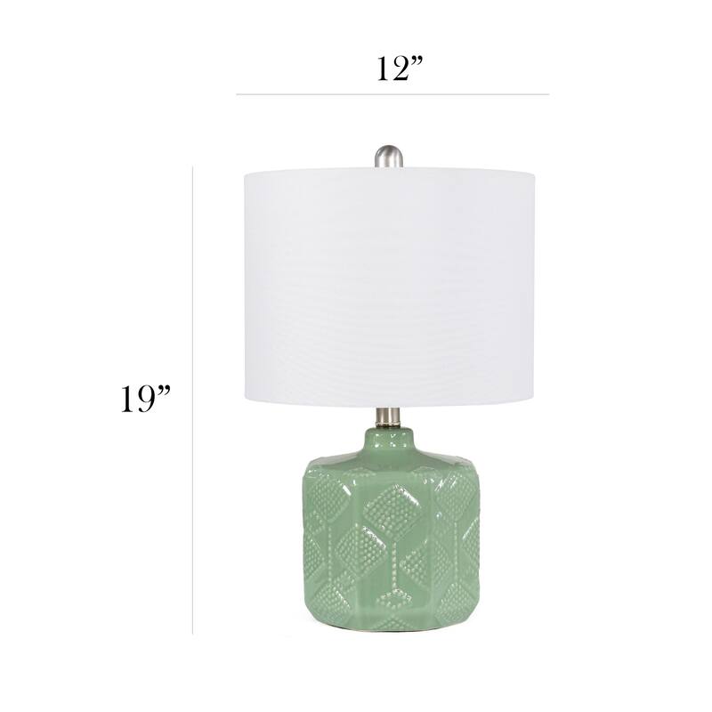 Floral Eyelet Ceramic Table Lamp with White Drum Shade - 19" - Sage Green