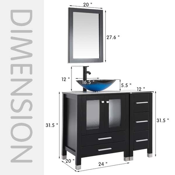 dimension image slide 4 of 18, 36" Bathroom Vanity with Sink Set Side Cabinet