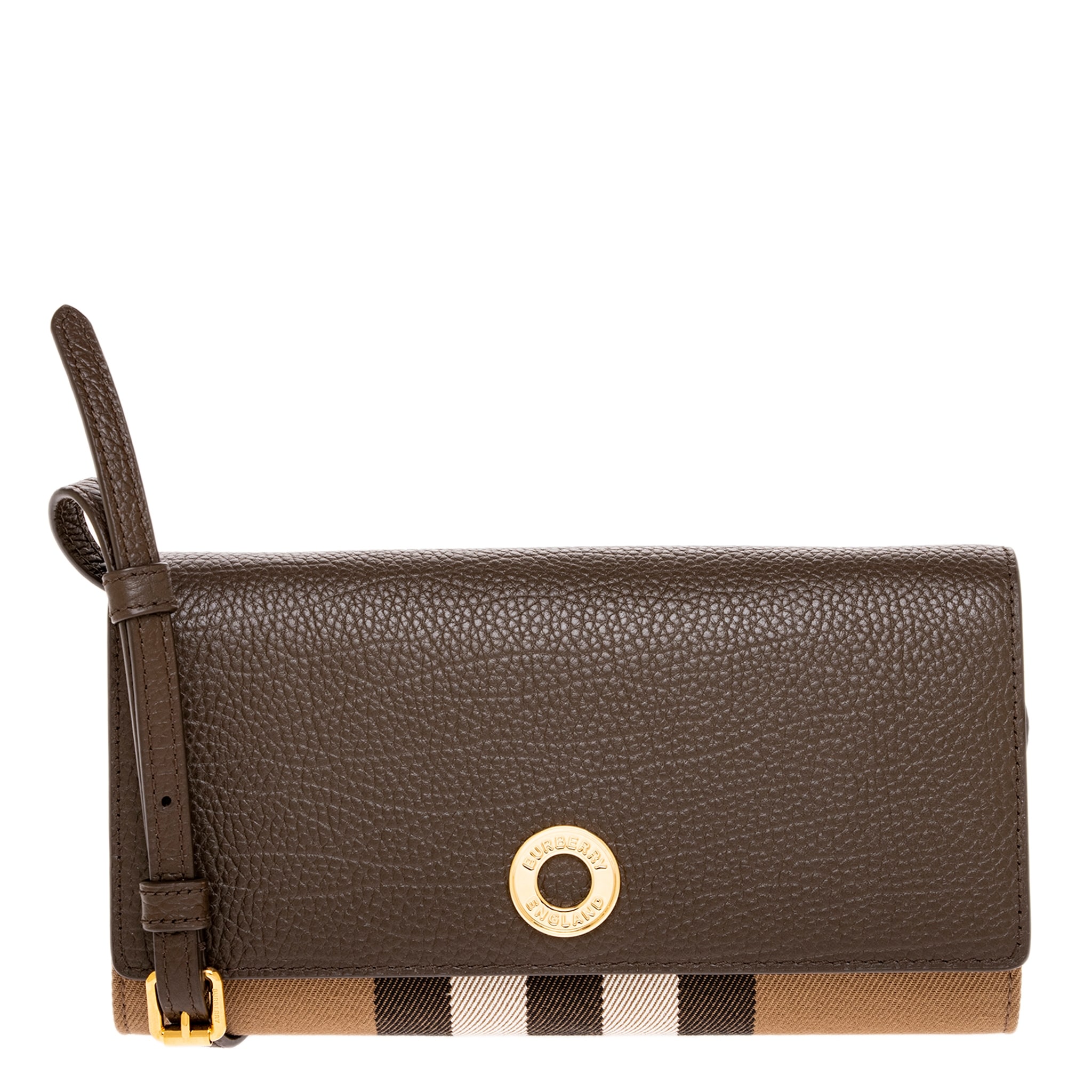 Burberry Holly House Check & Leather Wallet on Strap