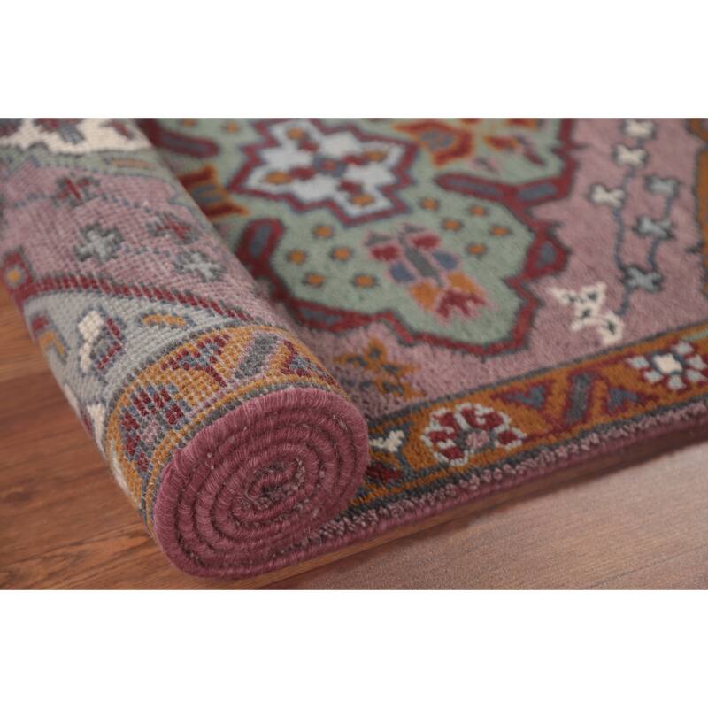 Geometric Purple Kazak Oriental Runner Rug Handmade Wool Carpet - 2'6"x 9'8"