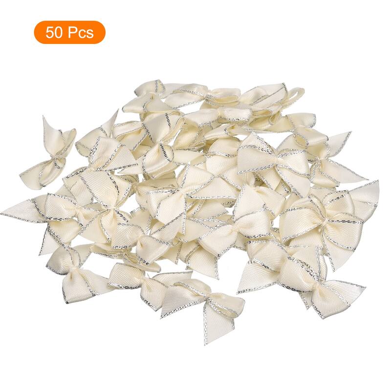 50Pcs Mini Metallic Edge Ribbon Bow 1" Satin Ribbon Flower Bows Soft
