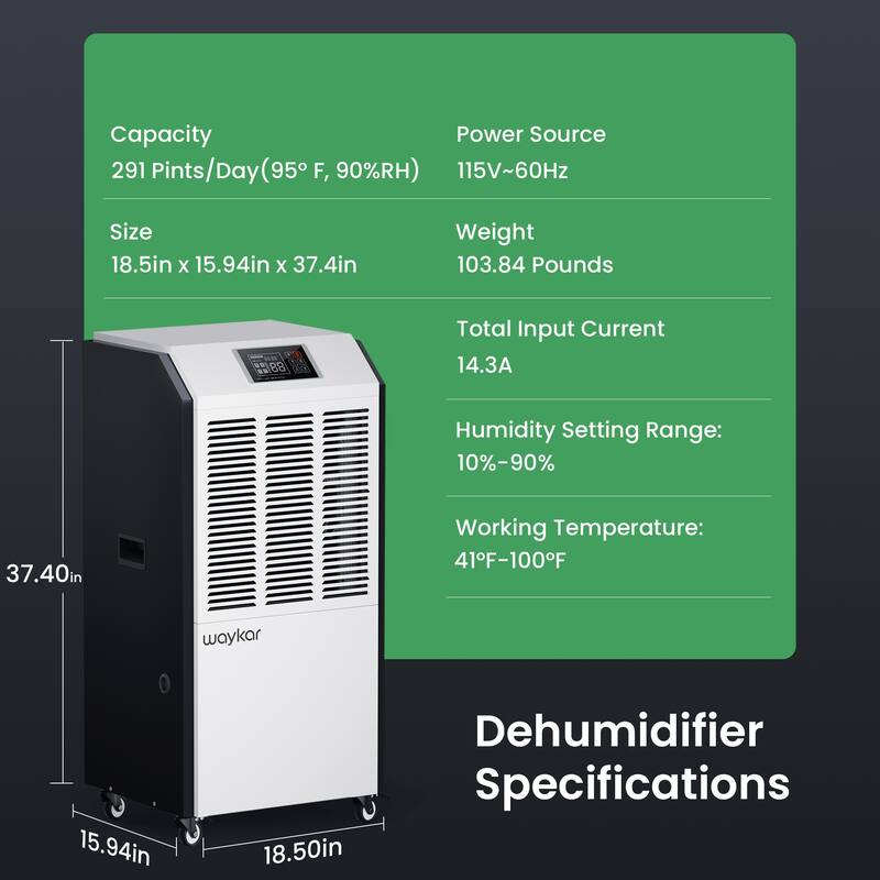 Waykar 291 Pints Commercial Dehumidifier for Space up to 9000 Sq. Ft
