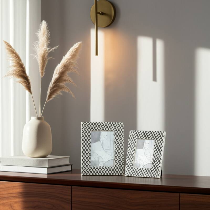 Resin Modern Picture Frame Geometric Design and Textured Detailing - 6" x 0.75" x 8"