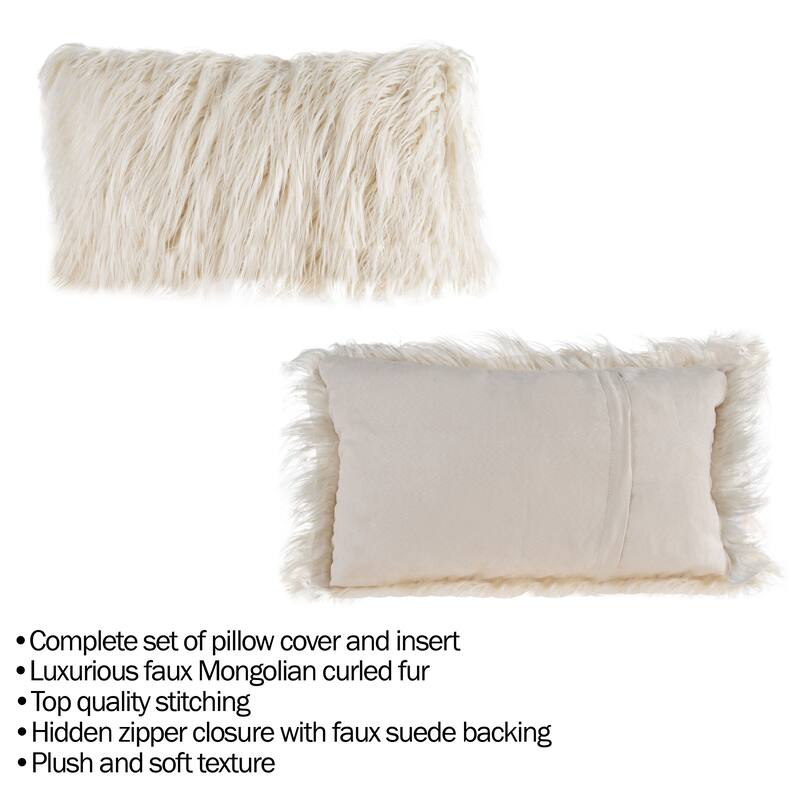 12x20 Inch Plush Lumbar Pillow - Luxury Accent Pillow Insert and Shag Glam Cover Set by Hastings Home