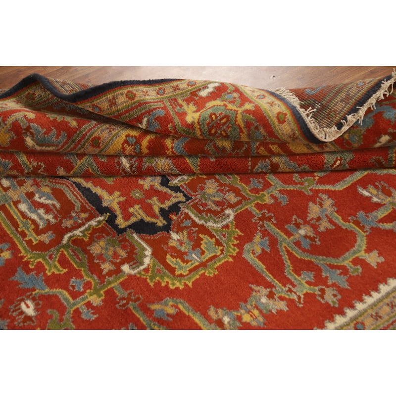 Hand Knotted Oriental 100% Wool Carpet Traditional Medallion Oranges & Rust Heriz (serapi) Area Rug - 9' 9'' X 7' 9''