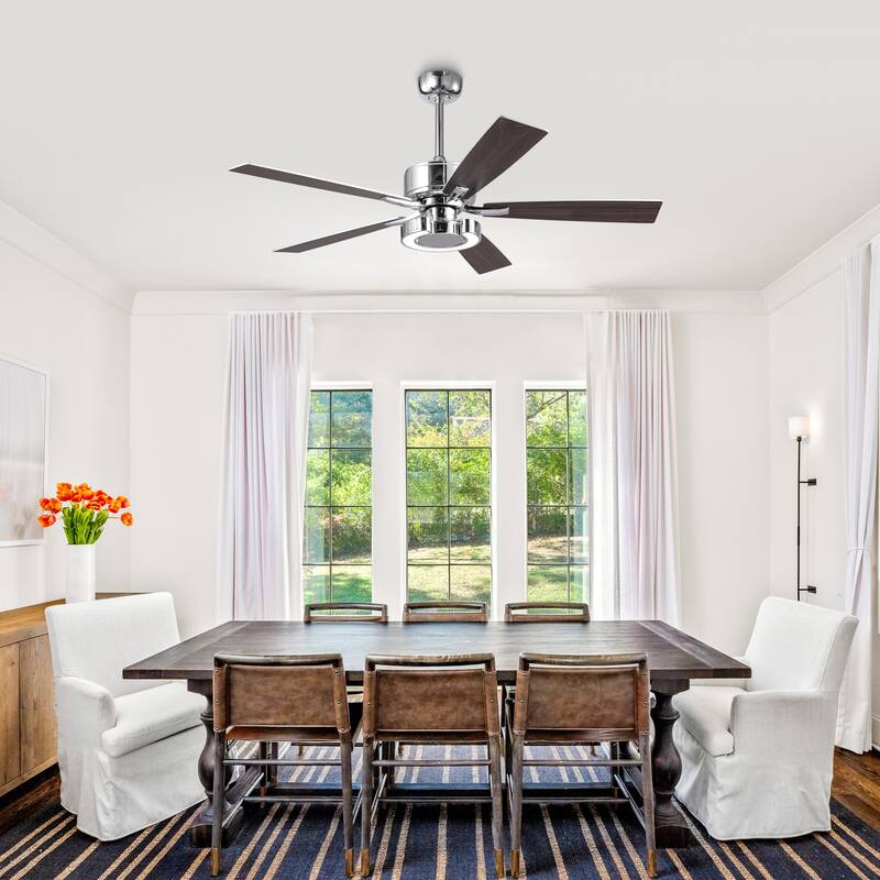 52" Chrome Modern Dimmable LED Indoor Ceiling Fan with Light and Remote