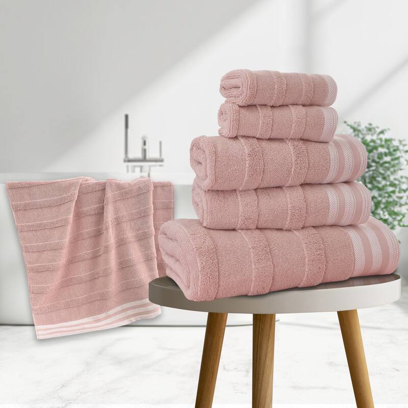 Kathy Ireland 6-Piece Jacquard Stripe Kyoto Towel Set - Coral