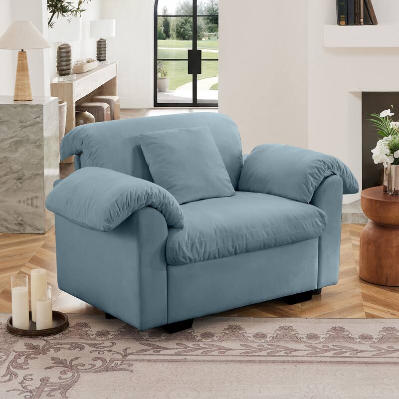 Velvet Deep Seat Storage Sofa Chair with Fluffy Armrest Pillows & Backrest