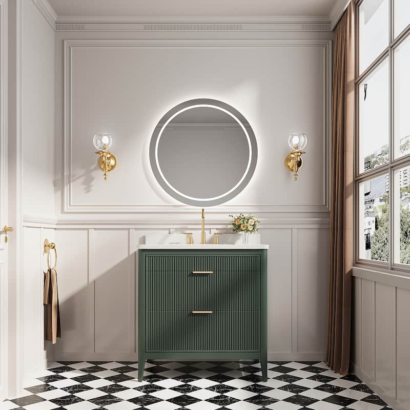 Modland 36" Freestanding Bathroom Vanity with Carrara Marble Top, Soft-Close Drawers, Fully Assembled, Green/Grey - 36 inch