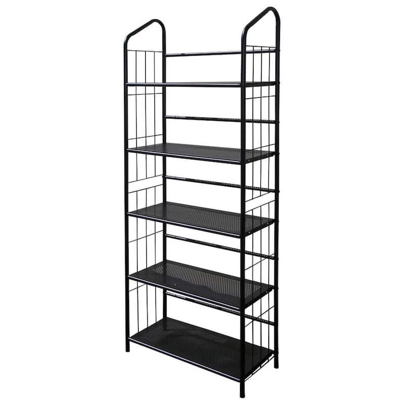 5-Tier Bookcase Storage Shelves Rack in Black Metal - 11"D x 26"W x 64"H