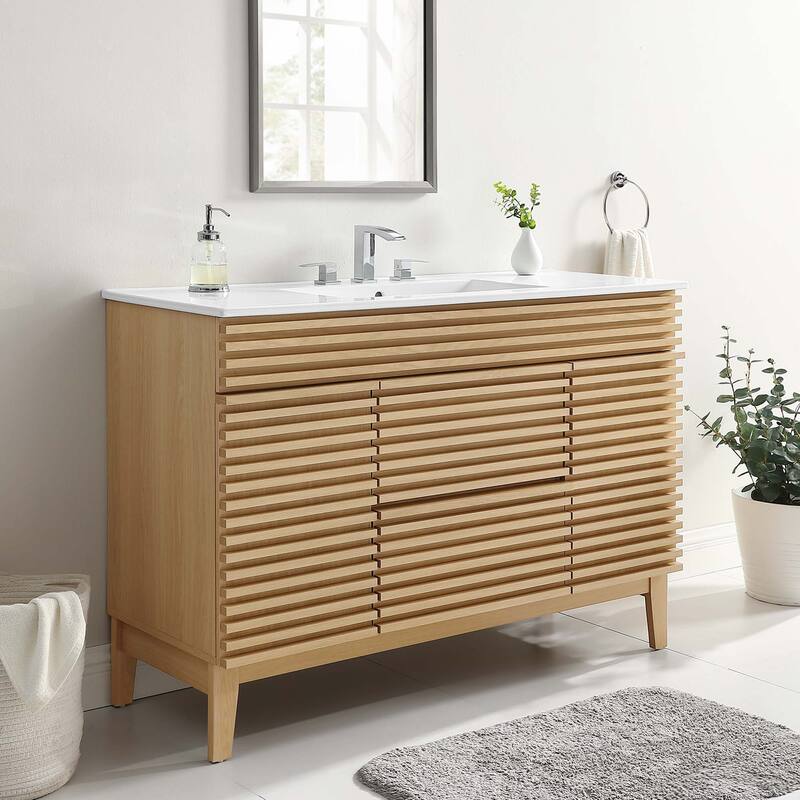 Render 48" Single Sink Bathroom Vanity - Oak White