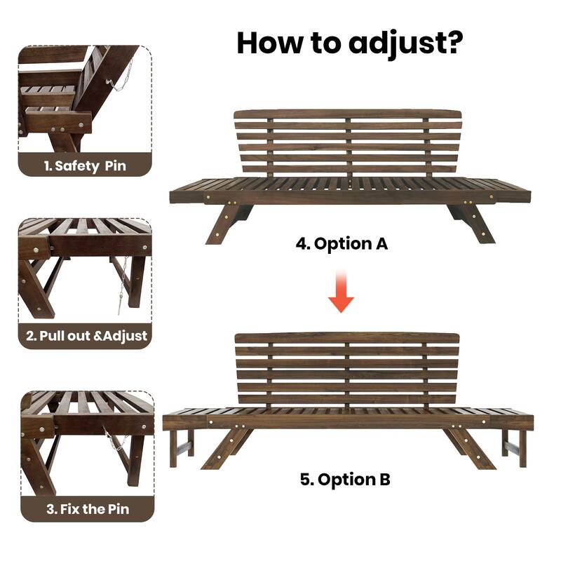 Outdoor Adjustable Patio Wooden Daybed Sofa