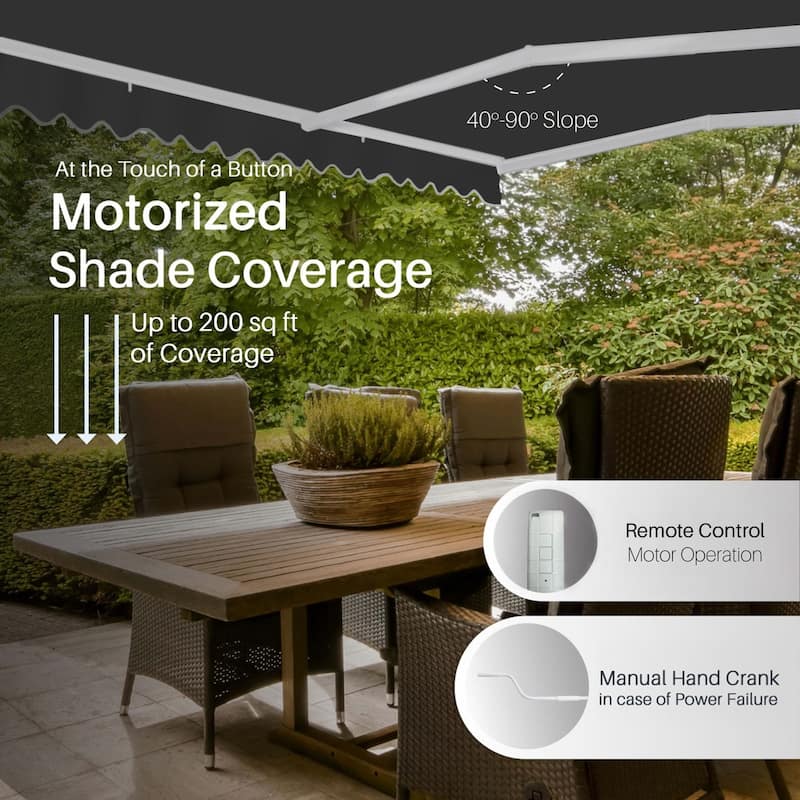 ALEKO Caribbean Motorized Patio Awning - White Frame - Onyx Black - 20 x 10 Feet