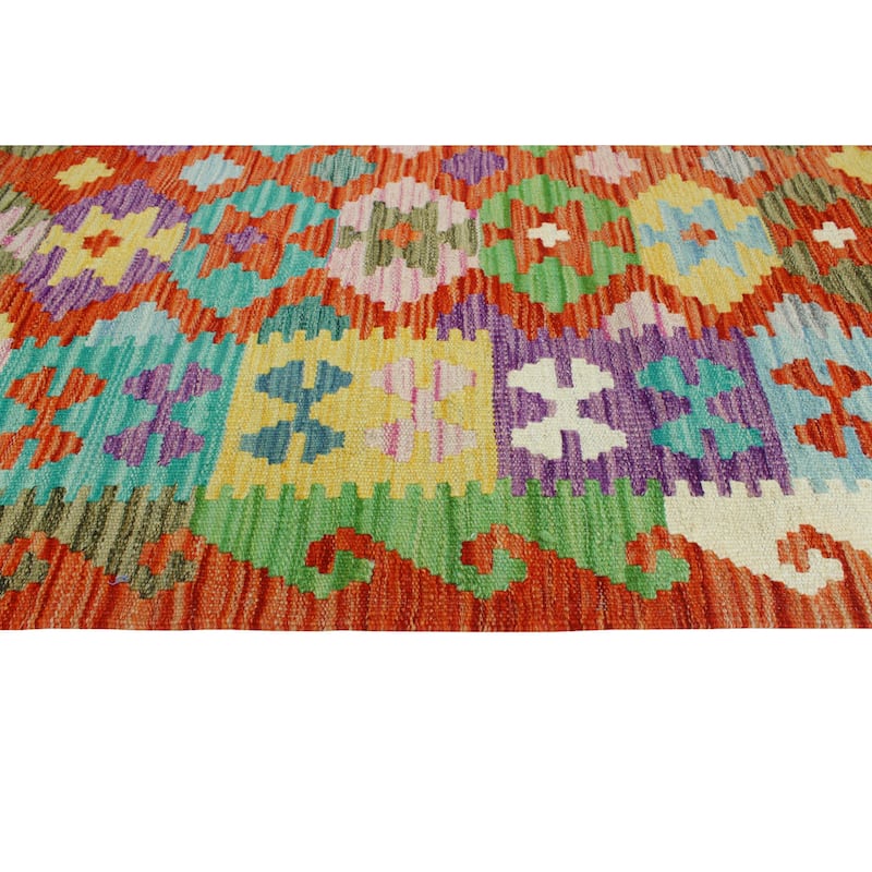 Flatweave Melda Red/Turquoise Rug - 3'2" x 4'10"