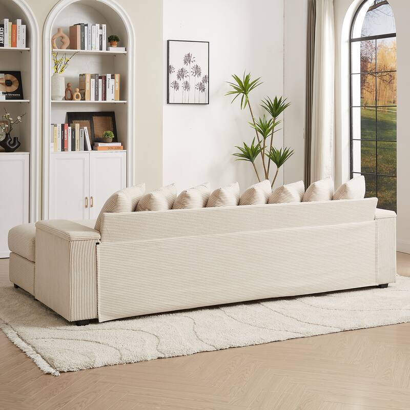 GDFStudio - Peregrine L-Shaped Corduroy Sectional Sofa with Pillows and Armrest Storage