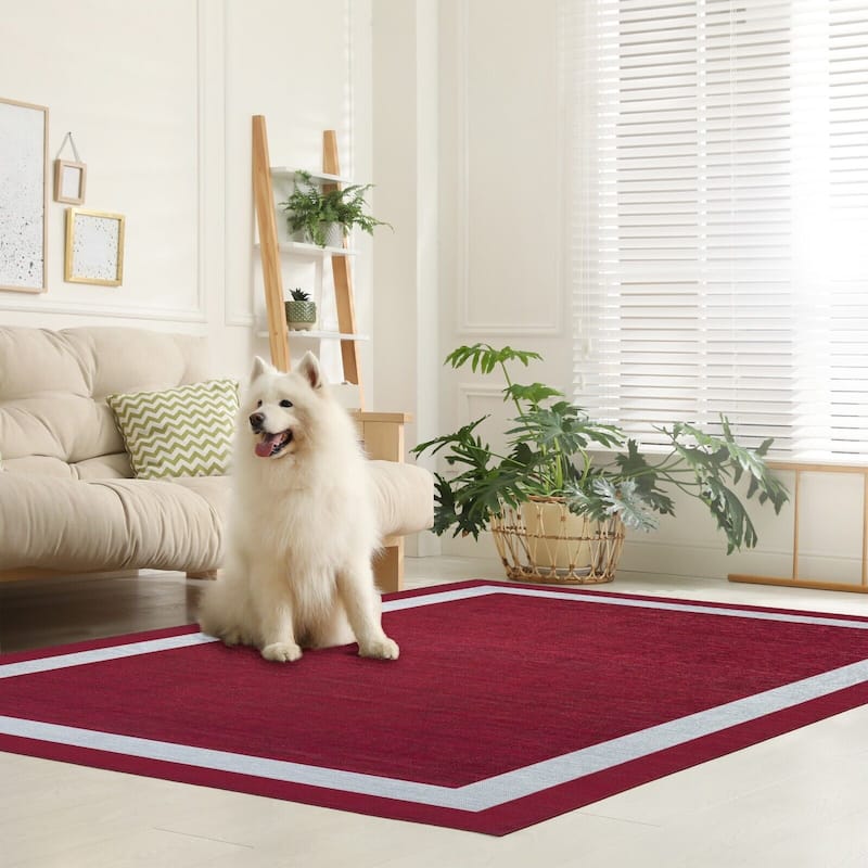 Machine Washable Area Rug With Non Slip Backing - Everest Geometric Modern Border Design