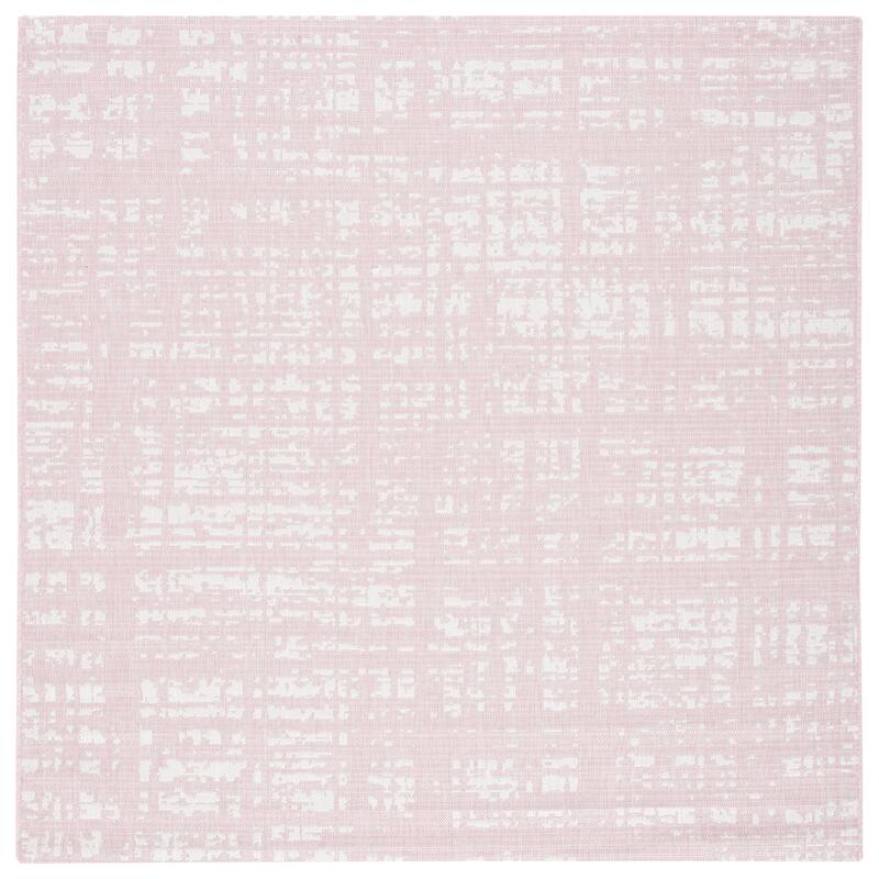SAFAVIEH Courtyard Rufine Crosshatch Indoor/ Outdoor Waterproof Rug - 6'7" Square - Pink/Ivory