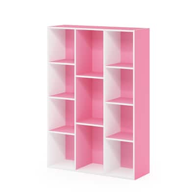 41.7 in. Tall Pink/White Wood 11-Shelf Bookcase