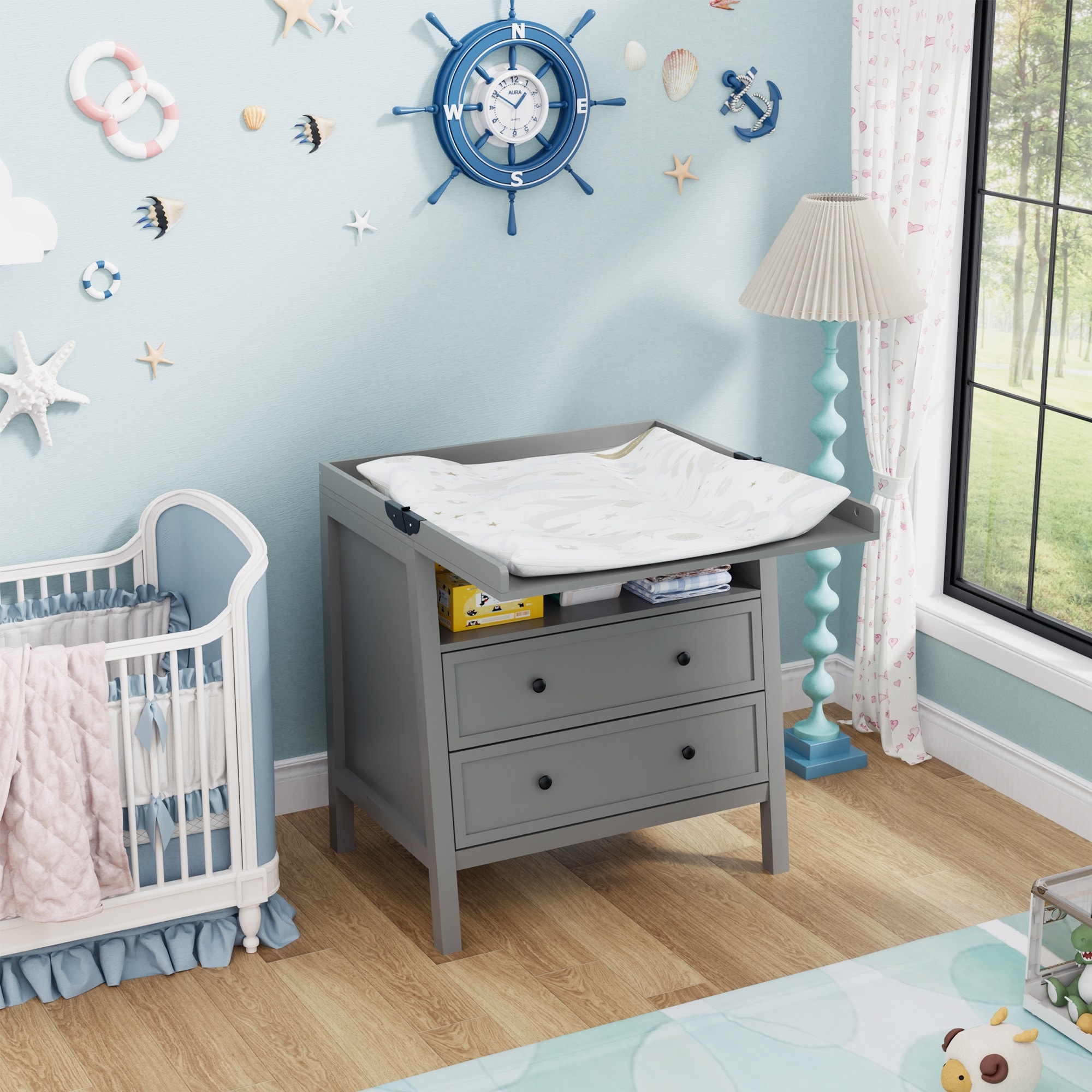 Multifunctional Flip-Top Nursery Organizer & Diaper Changing Table