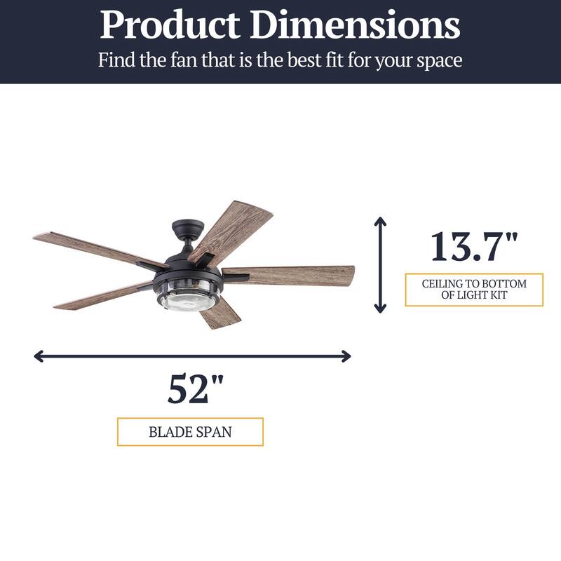 52" Prominence Home Freyr Textured Black Indoor/Outdoor LED Ceiling Fan with Light, Remote Control - 52