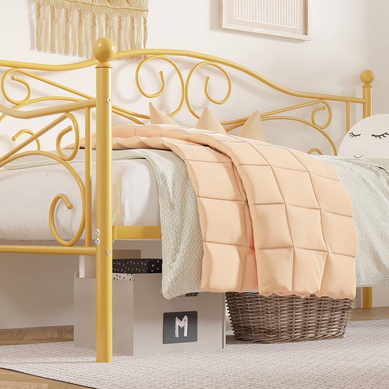 VECELO Scroll Design Metal Twin Size Daybed with Roman Column Legs 440 LBS Capacity Sofa Bed 440 lbs Capacity for Living Room