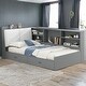 preview thumbnail 28 of 32, L-Shaped Platform Bed with Storage Headboard with Left Shelf and 2 Drawer Gray - Twin