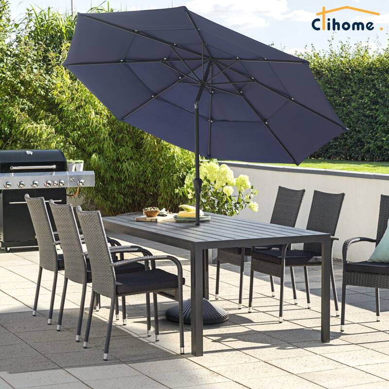 Clihome 10ft 3-Tier Outdoor Patio Market Umbrella With Crank