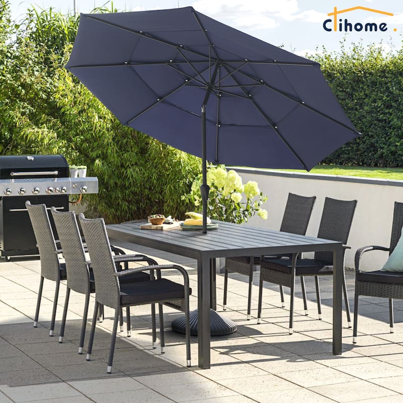 Clihome 10Ft 3-Tier Patio Outdoor Market Umbrella With Crank for Garden, Pool