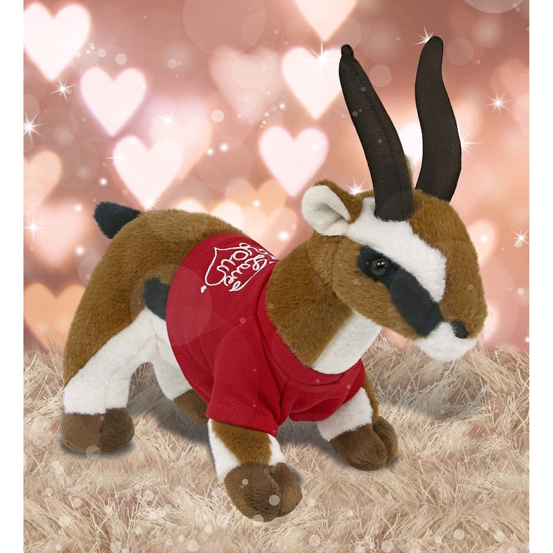 DolliBu I LOVE YOU Super Soft Cute Antelope Plush with Red Shirt - 10 inches