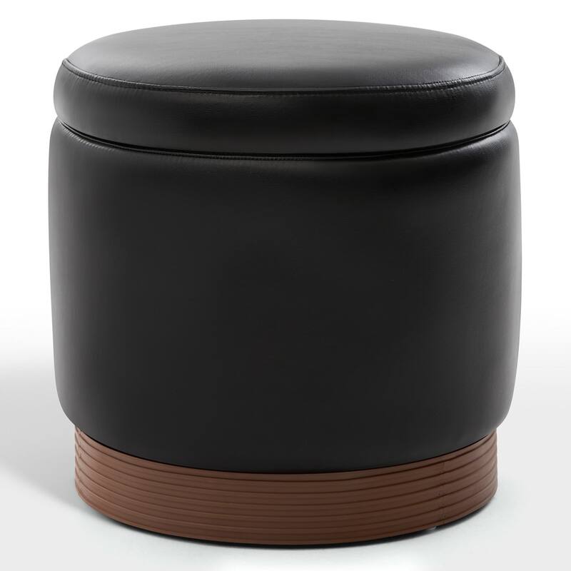 Round Swivel Storage Ottoman Footstool with Flip-top and Acacia Frame