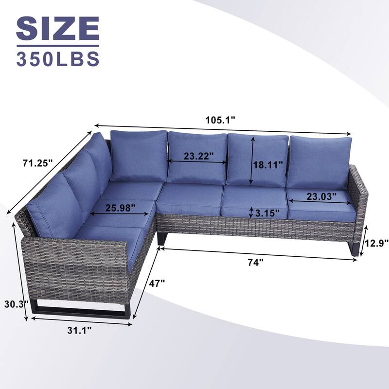 Gymojoy L-Shaped Outdoor Corner Sectional Sofa 6-seats Couch Conversation Set
