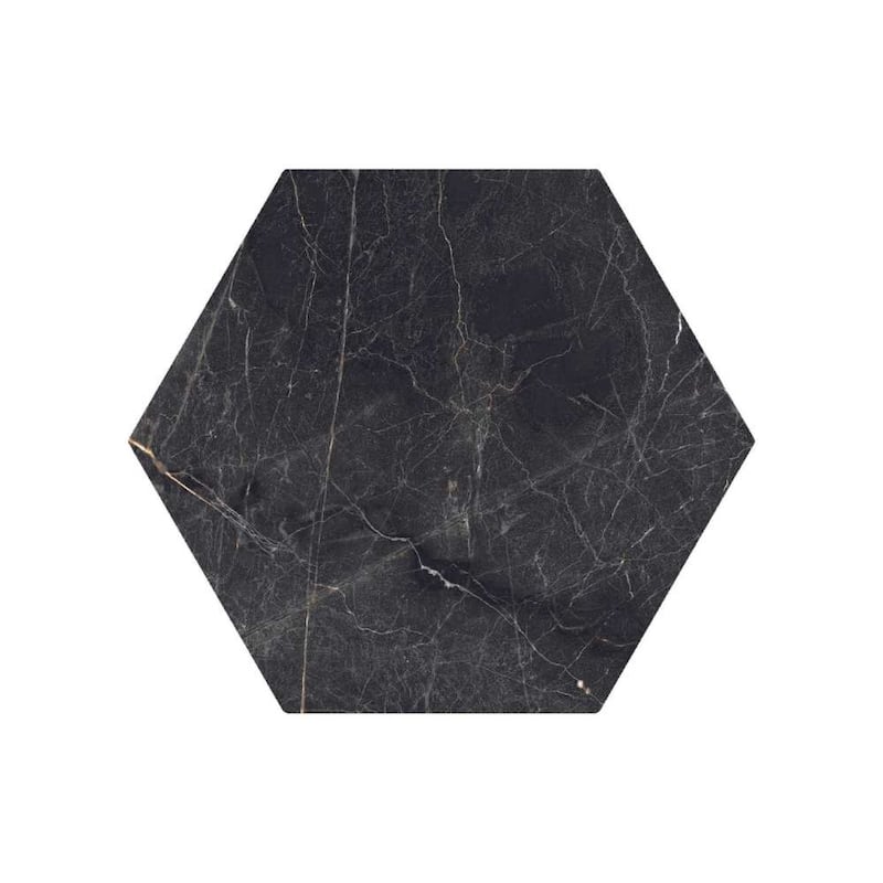 Oscuro 8x9 Black/ Gold Matte Hexagon Marble Look Porcelain Tile - Floor & Wall