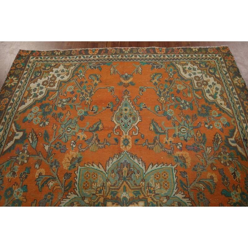 Hand Knotted Oriental 100% Wool Carpet Traditional Floral Oranges & Rust Hamedan Area Rug - 9' 6'' X 6' 6''