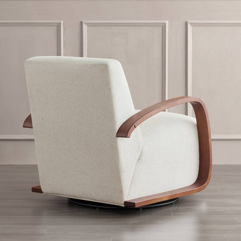 Eli Swivel Accent Chair with U-Shaped Wood Arm