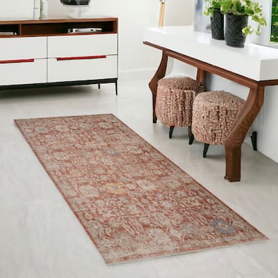 HomeRoots Floral Medallion Traditional Runner Area Rug