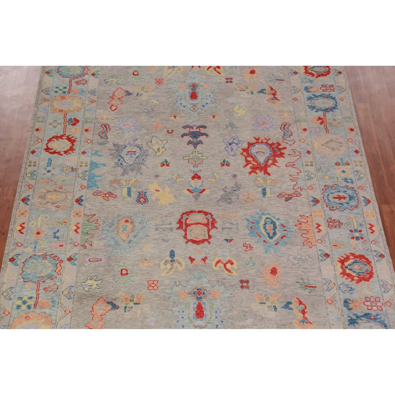 All-Over Gray Oushak Indian Large Rug Handmade Wool Carpet - 7'11" x 15'6"
