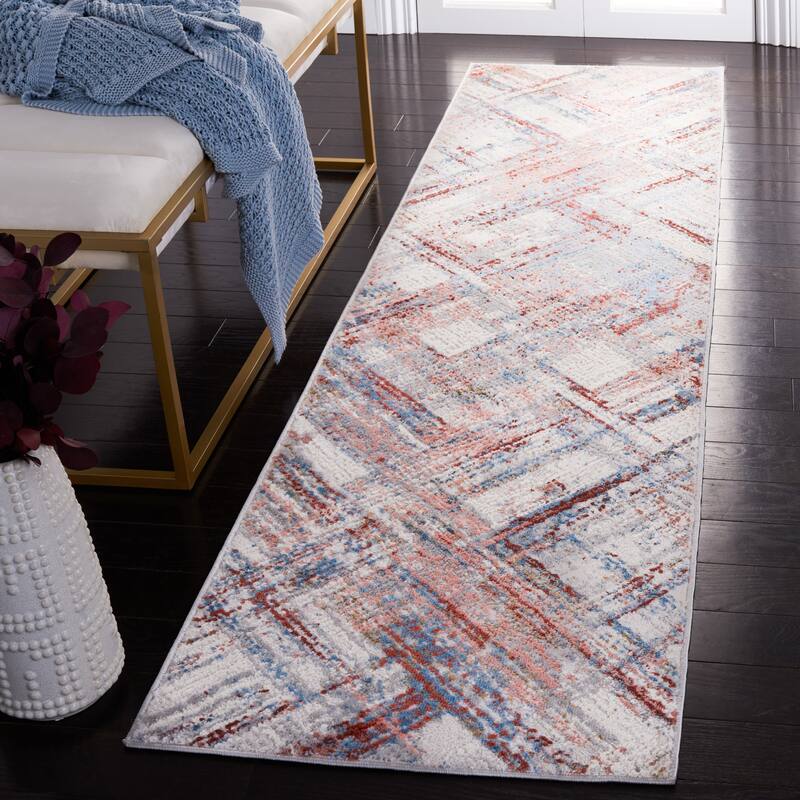 SAFAVIEH Shivan Cristele Modern Abstract Rug - 2'2" x 8' Runner - Ivory/Rust