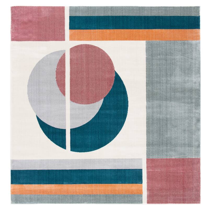 SAFAVIEH Orwell Lyla Mid-Century Modern Rug - 6'7" Square - Beige/Dark Teal